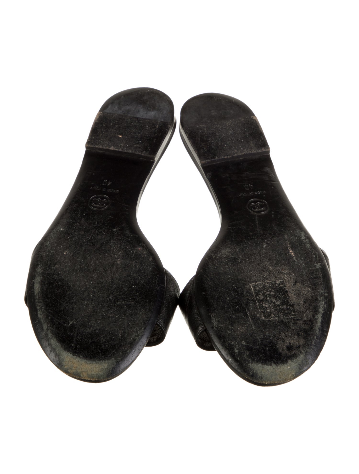 Chanel Interlocking CC Logo Leather Slides